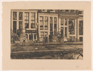 Vy över hus på Oude Waal i Amsterdam av Willem Witsen (signed by artist)