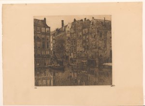 Oudezijds Voorburgwal och Oudezijds Kolk i Amsterdam av Willem Witsen (signed by artist)