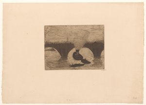 Bogserbåt framför Waterloo Bridge i London av Willem Witsen (signed by artist)