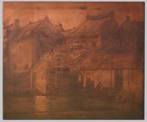 Batavia. hus på kali i stängd rad av Willem Arnoldus Witsen