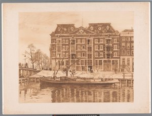 Vy över fasaden på WIC-lagret sett från Oudeschans West Indian House (originaltitel) av Willem Arnoldus Witsen