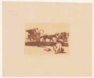 Hukande figur och en sado i Buitenzorg av Willem Arnoldus Witsen