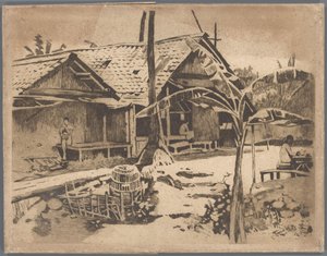 Pisangträd i kampong, Buitenzorg av Willem Arnoldus Witsen