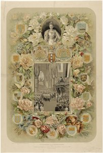 Till minne av HM Drottning Wilhelminas högtidliga kröning i Nieuwe Kerk i Amsterdam - 6 september 1898 (titel på objektet) av Willem Zwart