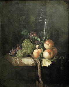Druvor, persikor och stort glas av Willem van Aelst