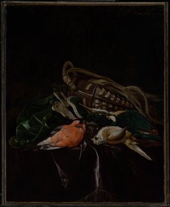 Stilleben med döda fåglar och viltväska av Willem van Aelst