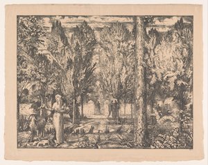 Kvinna och bagge i muromgärdad trädgård The Park (originaltitel) av Willem van Konijnenburg (signed by artist)