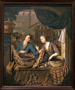 Lökförsäljare. Målning av Willem van Mieris (1662-1747), olja på trä