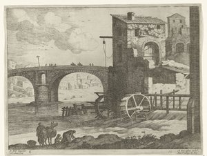 Bro och vattenkvarn Italienska landskap (serietitel) av Willem van Nieulandt (II)