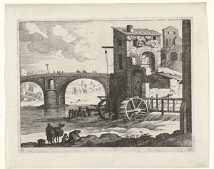 Bro och vattenkvarn Italienska landskap (serietitel) av Willem van Nieulandt (II)