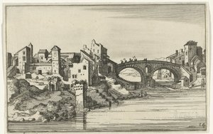 Bro över floden Romerska ruiner och kustlandskap (serie 1) (serietitel) av Willem van Nieulandt (II)