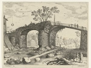 Bro över en flod Italienska landskap (serietitel) av Willem van Nieulandt (II)