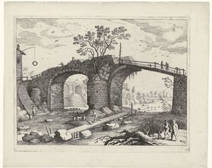 Bro över en flod Italienska landskap (serietitel) av Willem van Nieulandt (II)
