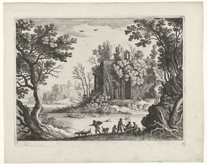 Bygger på en flod Italienska landskap (serietitel) av Willem van Nieulandt (II)
