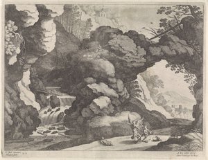 Landskap med Hagar och Ismael Italienska landskap (serietitel) av Willem van Nieulandt (II)