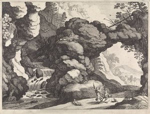 Landskap med Hagar och Ismael Italienska landskap (serietitel) av Willem van Nieulandt (II)