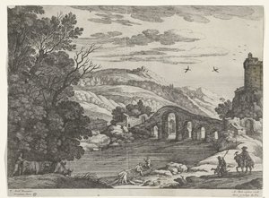 Landskap med en flod Italienska landskap (serietitel) av Willem van Nieulandt (II)