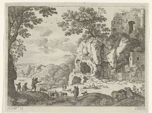 Landskap med en ruin Italienska landskap (serietitel) av Willem van Nieulandt (II)