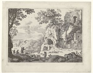 Landskap med en ruin Italienska landskap (serietitel) av Willem van Nieulandt (II)