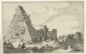 Pyramid av Gaius Cestius Romerska ruiner och kustlandskap (serie 1) (serietitel) av Willem van Nieulandt (II)