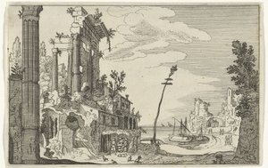 Romerska ruiner vid havet Romerska ruiner och kustlandskap (serie 1) (serietitel) av Willem van Nieulandt (II)
