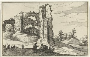 Ruin med en grind Romerska ruiner och kustlandskap (serie 1) (serietitel) av Willem van Nieulandt (II)