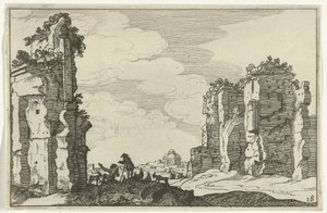 Ruin av Caracalla-baden Romerska ruiner och kustlandskap (serie 1) (serietitel) av Willem van Nieulandt (II)