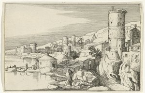 Stad med torn på vattnet Romerska ruiner och kustlandskap (serie 1) (serietitel) av Willem van Nieulandt (II)