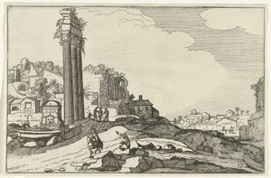 Castor och Pollux tempel Romerska ruiner och kustlandskap (serie 1) (serietitel) av Willem van Nieulandt (II)
