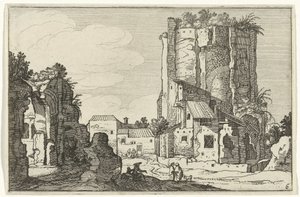 Två ruiner Romerska ruiner och kustlandskap (serie 1) (serietitel) av Willem van Nieulandt (II)