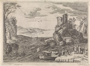 Flera fartyg i en vik Italienska landskap (serietitel) av Willem van Nieulandt (II)