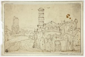 Utsikt i Rom: Torre della Melisa, ruinerna av en tidig kristen kyrka av Willem van Nieuwlandt II