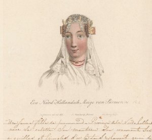 Huvudbonad av en flicka från Purmerend, 1816 A North Holland Girl from Purmerend / Une Jeune fille de purmerend - Province dela Nord-hollande avec sa calotte son manteau son ornament ses aiguilles et epingles d