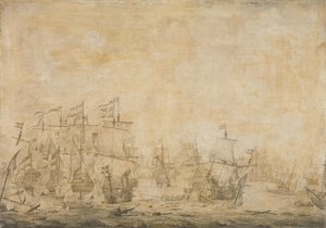 Slaget mellan den holländska och svenska flottan, i Öresund, 8 november 1658 av Willem van de Velde (I) (attributed to)