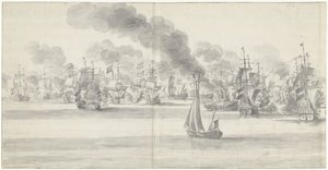 Slaget vid Katwijk (vänster sida), 1653 av Willem van de Velde (I)
