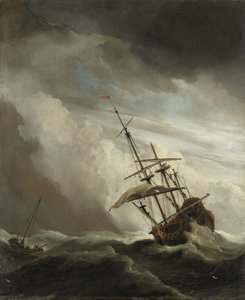 Ett skepp på öppet hav fångat av en storm, känd som vindbyen, 1680