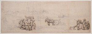 Sandscen med bondfigurer av Willem van de Velde