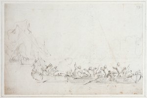 En strid i båtar mellan holländska eller engelska pirater och pirater från Barbaresk, ca 1675 (krita)