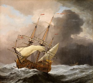 Det engelska skeppet Hampton Court in a Gale, 1678-80.
