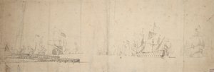 En holländsk flotta på väg ut från en pir, ca 1665 (grafit, grå lav) av Willem van de the Elder Velde