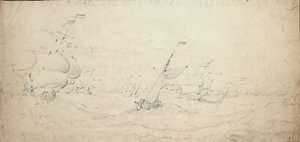 En holländsk eskader på väg mot lovart i hård sjö, ca 1672 (grafit) av Willem van de the Elder Velde