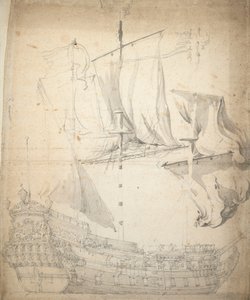 Porträtt av "Kampveere" (), ca 1664 (offset, grafit, grå lav) av Willem van de the Elder Velde
