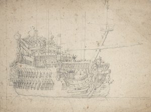 Porträtt av en fransk tvådäckare av Willem van de the Elder Velde