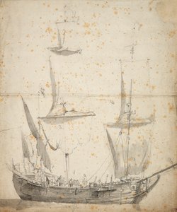 Porträtt av ett litet holländskt handelsfartyg, ca 1665 (grafit, grå tvätt) av Willem van de the Elder Velde