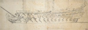 Porträtt av "Royal Thérèse" (), ett fartyg med 70-80 kanoner som byggdes som "Paris" 1670, bytte namn 1671 och dömdes ut 1690 av Willem van de the Elder Velde