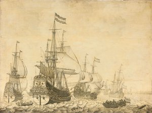 Havslandskap med holländska krigsmän