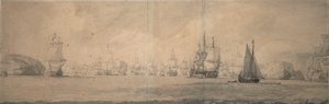 De holländska indiefararna seglar mot Bok op Raa (Bjaelkero), 25 augusti-4 september 1665 av Willem van de the Elder Velde