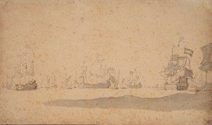 Den holländska flottan liggande, troligen i maj 1672, ca 1672 (grafit, grå lav) av Willem van de the Elder Velde