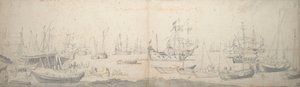 Weyschuits, en kaag och holländska örlogsmän i Texel av Willem van de the Elder Velde