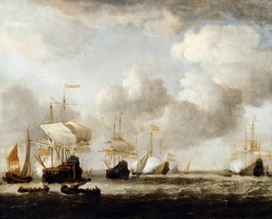 En holländsk flotta kommer för att ankra i en bris av Willem van de the Younger (attr.to) Velde